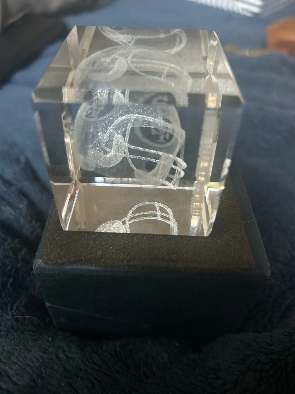 Clear Crystal Cube Desk Accent - 49er helmet